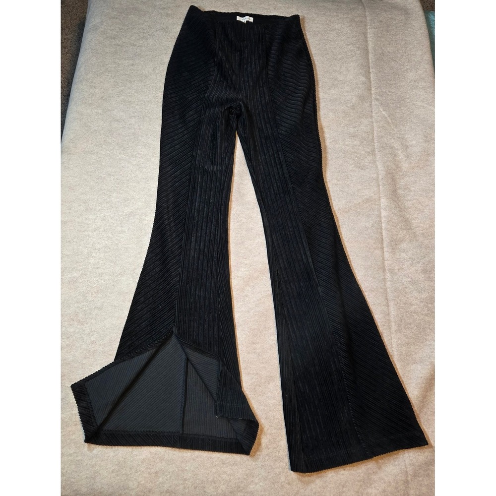 Modish Rebel Black Corduroy Flare Pants High Waisted Ribbed Bell Bottom Slit